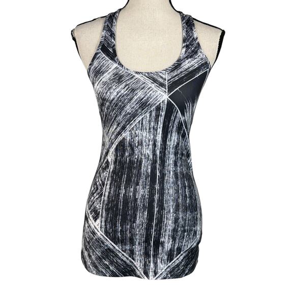 Lululemon SZ 4 Tank Top Racerback Abstract Stretch Scoop Neck Black Multi - Picture 1 of 6